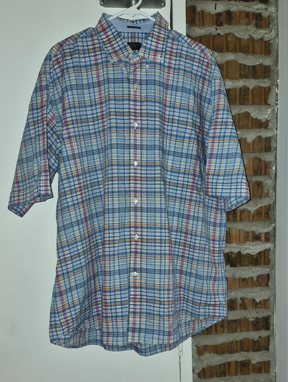 Paul & Shark Shirt Sleeve Button Up Plaid Shirt Size 46 2XL XXL TTG
